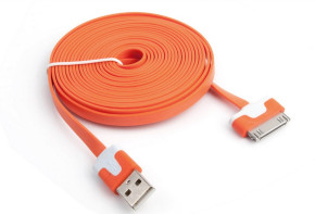  USB кабел тип лента 3 метра за Apple iPhone 4 / 4s / Apple iPad 2 / 3 / Apple iPad Mini оранжев